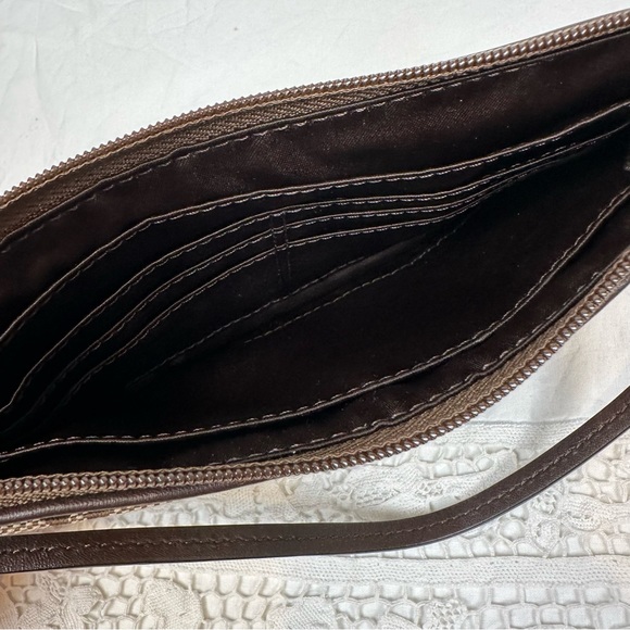 Coach Signature Tan Brown Canvas Leather Wristlet Wallet Small Purse - Picture 7 of 9